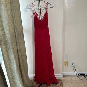 Free People Dress Womens XS Red Lace Maxi Backless Boho Romantic Evening